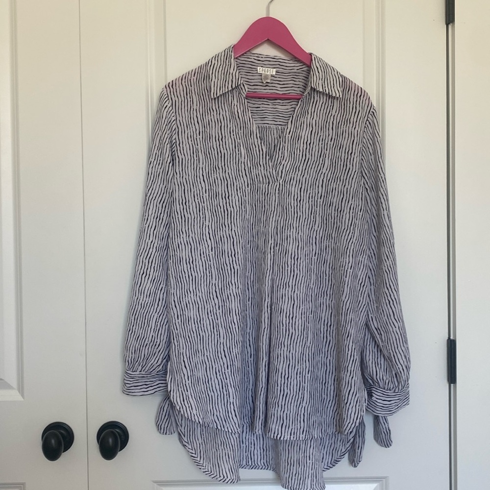 Spense Black & White Striped Blouse